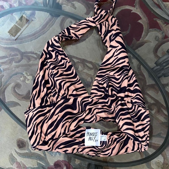 Princess Polly halter crop top black zebra cheetah print y2k vintage girly shirt - Picture 11 of 12